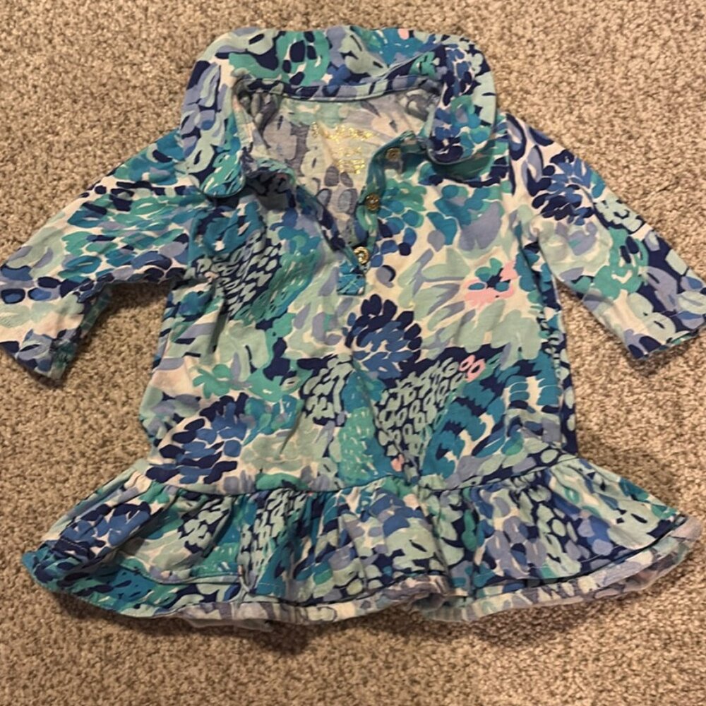 Lilly Pulitzer Girls Blue Green Floral Peplum Top